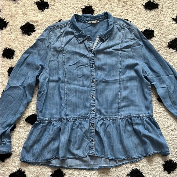 Caslon size xl denim blue Button down peplum style Shirt - Picture 1 of 9